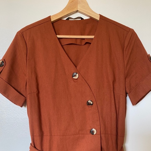 ASOS Button detail safari linen midi dress - Picture 2 of 5